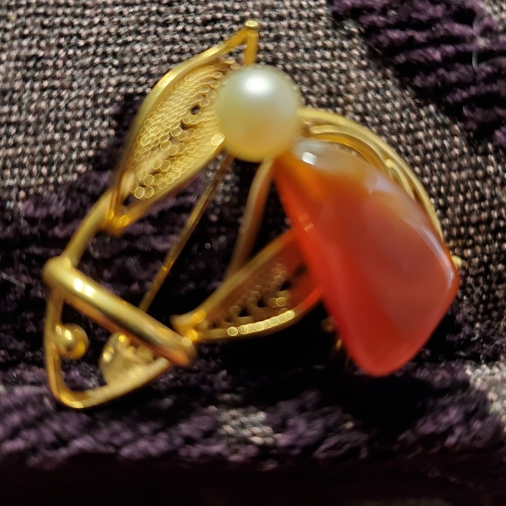 Antique 18kt gold, Carnelian & Pearl Pin/Pendant